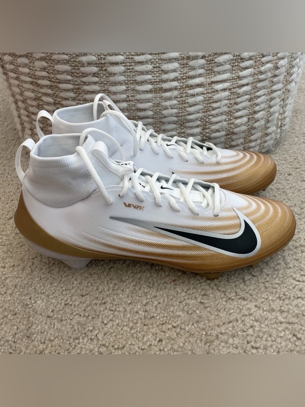 Nike Zoom Air Vapor Pro 1 Football Cleats White Gold FB3298-103 Mens 12.5